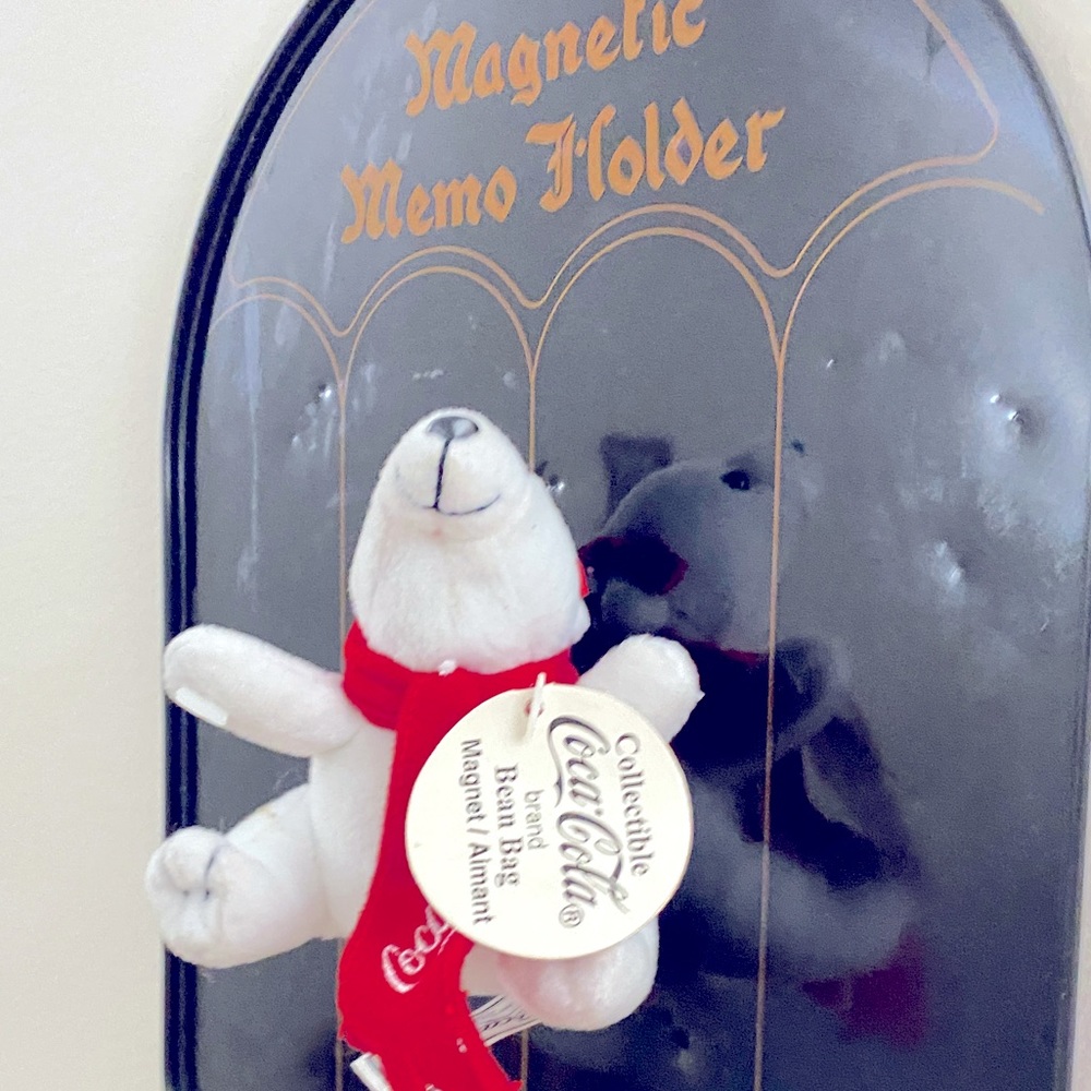 Vintage Coca Cola Magnet polar bear red scarf with tag bean bag collection 1990s